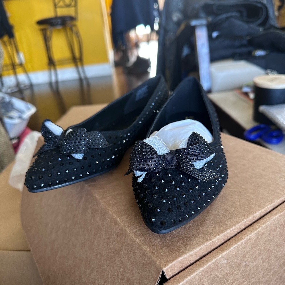 Black Studded Bow Flats
